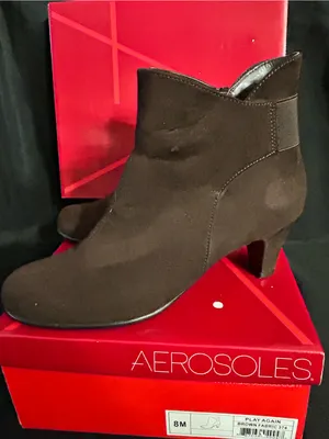 Aerosoles Play Again Brown Fabric Zipper Ankle Booties Women’s 8M thumbnail 2
