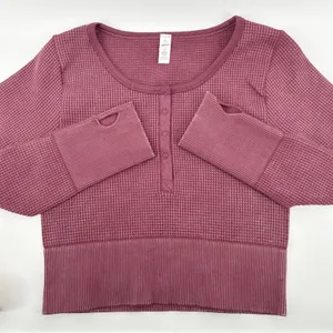 Aerie Main Squeeze Seamless‎ Waffle Crop Henley Large Long Sleeve Thumb Hole thumbnail 1