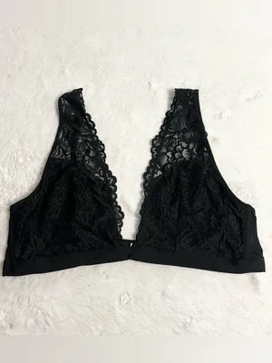 Xhilaration Black Deep Plunge Wire Free Lace Bralette Size Large thumbnail 3