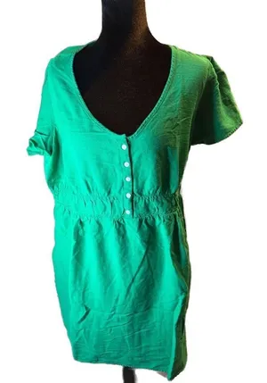 Isabel Maternity by Ingrid & Isabel Green Short Sleeve Smocked Waist Dress L thumbnail 1