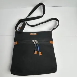 Fossil Black Canvas Crossbody Bag Leather Trim Messenger Shoulder Bag Adjustable thumbnail 7
