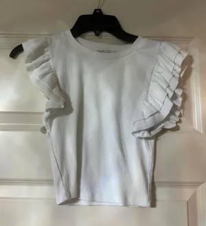 ZARA White Ruffle Top thumbnail 1
