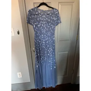 Adrianna Papell Dusty Blue Women's Floral-Beaded Gown thumbnail 6