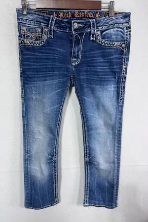 Rock Revival Women's 29 Blue Jeans Patia Straight Crop Embellished‎ thumbnail 1