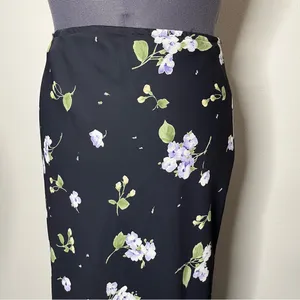 Y2K Vintage JKLA Dark Floral High Waist Tie Back Maxi Skirt Whimsigoth thumbnail 3
