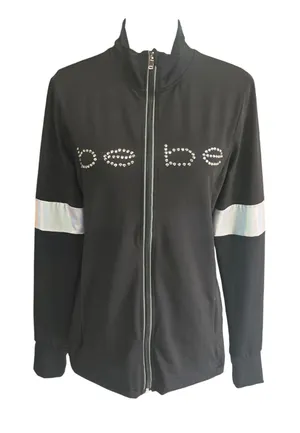 Bebe Sport -910 Black Rhinestone Logo Track Jacket Zip Up Women's Size‎ M thumbnail 1