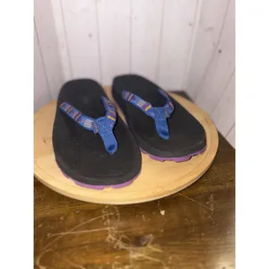 LL Bean Katahdin Flip Flops Women's‎ Sz 8 M Sandals Blue Aztec Pattern Beach thumbnail 5