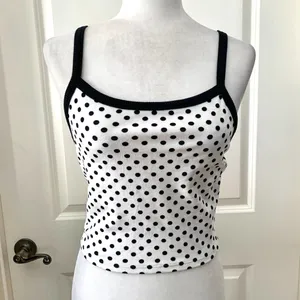 🌙 UO Rae Velvet Cropped Tank Top in White Polka Dot thumbnail 5