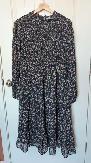 NWT Petal & Pup Floral Long Sleeve Maxi Dress Large Navy/Pink thumbnail 1