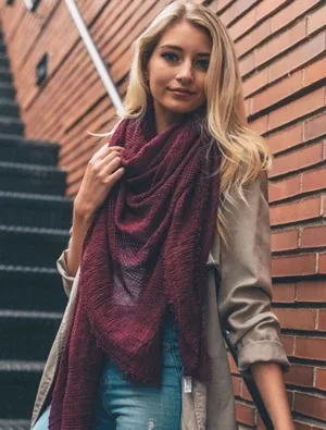 New❣️Burgundy Scarf with Frayed Edge thumbnail 1