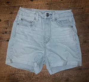 American Eagle light wash curvy hi-rise size 2 Daisy Duke shortie shorts thumbnail 1