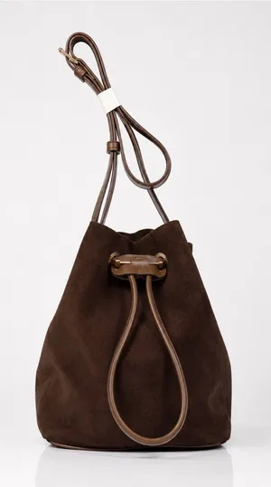 NWOT Anthropologie Classic Brown Suede Drawstring Crossbody Pouch Bag thumbnail 1