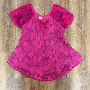 VTG y2k‎ Pink Floral Tunic Top Sheer Lace Up Boho Womens L beach cover up fairy thumbnail 1