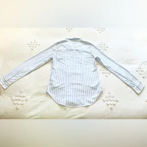 Abercrombie Vintage Y2K Striped Linen Button Up Shirt - White/Blue - S thumbnail 9
