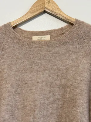 Sézane Louisa Jumper Sweater Size XL Tan Neutral Tan Balloon Sleeve Button Crew thumbnail 5