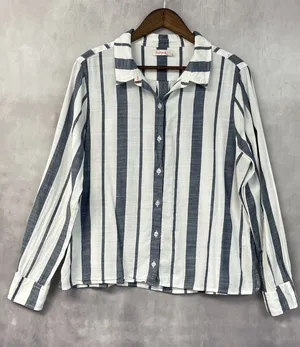 Fresh Produce Women Button Down Top Size XL Striped Cotton Coastal Beachy Preppy thumbnail 1