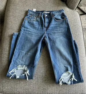 Levis Low Pro Straight Distressed Jeans Medium Wash Blue Denim W26 A0964-0006EUC thumbnail 1