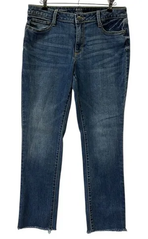 Ana Straight Leg Raw Hem Mid Rise Medium Wash Blue Jeans Womens 12 thumbnail 1