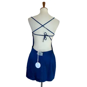 Revolve Blue Satin Mini Slip Dress LARGE Backless Cocktail More to Come $64 NEW thumbnail 6