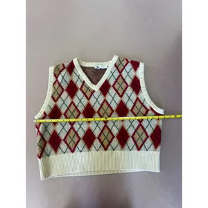 Zara Argyle Sweater Vest Preppy Academia Knit‎ Top Sleeveless Large thumbnail 6