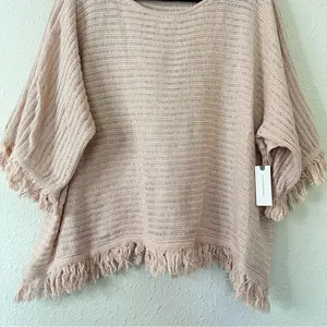 Anthropologie Akemi & Kin Frenchie Fringed Poncho Sweater Pink NEW Size Medium thumbnail 6
