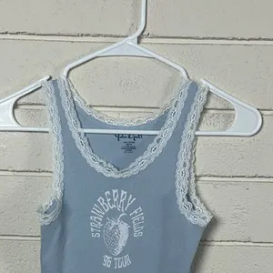 Brandy Melville Galt lace-trim "Strawberry Fields '96” blue tank one size thumbnail 6