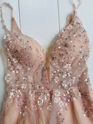 Narianna Pink 3D Floral Semi Formal Sparkle Dress, Size 4 thumbnail 3