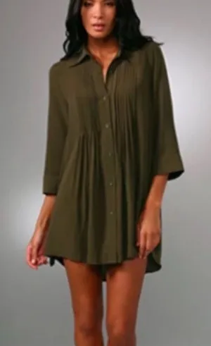 Alice + Olivia Pintuck Button-Front Pleated Shirt Dress Tunic Mini Dress size SM thumbnail 1