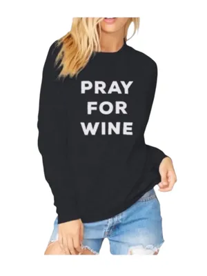 new The Laundry Room ☻︎ Pray For Wine Oversize Super Softest Sweatshirt ☻︎ Black thumbnail 14