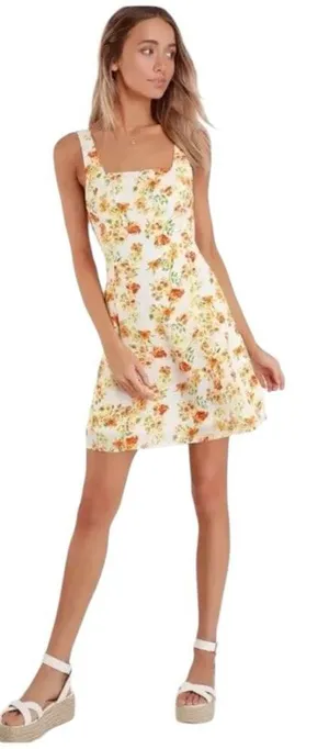 Lulus Day Date Tie Back White Orange Floral Mini Dress Womens Size Large New thumbnail 1