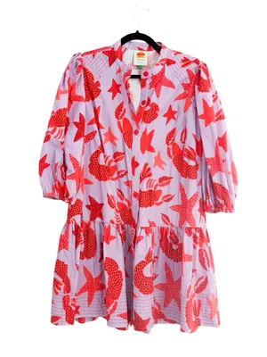 FARM RIO Red Starfish & Lobster Print Puff Sleeve Mini Dress Sz M thumbnail 2