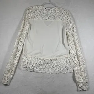 Alexis Ivory Lace Long Sleeve V-Neck Blouse Top Small White Boho Romantic USA thumbnail 6