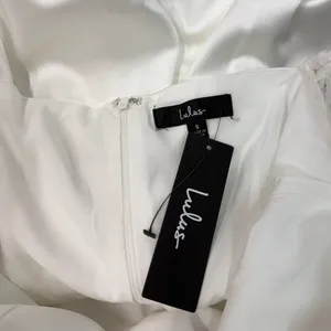 Lulus Precious Enchantment White Satin Floral Puff Sleeve Mini Dress size S NWT thumbnail 4