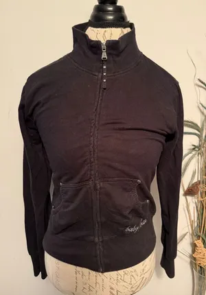 Baby Phat Girls Black‎ Zip Up Track Jacket Sequin Stripe Velvet Cat Crest XL y2k thumbnail 1