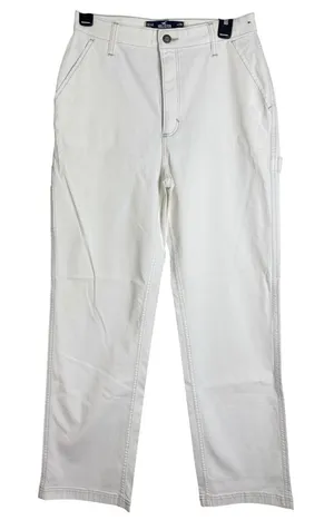 Hollister Ultra High-Rise Dad Pant White Utility Chino Pants Contrast Stitch 27 thumbnail 1