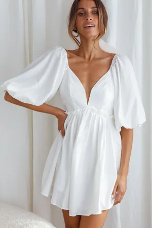 NWT SELFIE LESLIE Always Dreaming Puff Sleeve V-Neckline Mini Dress in White. XL thumbnail 1