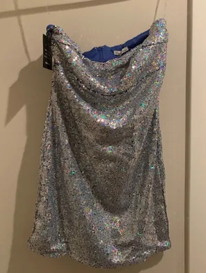 Charlotte Russe *NWT*  Silver Sequins Strapless Minidress thumbnail 1