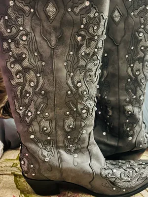 Sunsburry rhinestone encrusted lace Embellished Boho Western-Style Women's Boots thumbnail 2