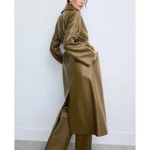 Rosetta Getty Olive Green Faux Leather Trench Coat SMALL Belted Office Work $555 thumbnail 3