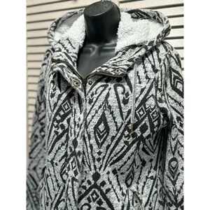 Billabong Light Gray/Black Aztec Zip Up‎ Fabric Hood Jacket Size S Pocket Logo thumbnail 2