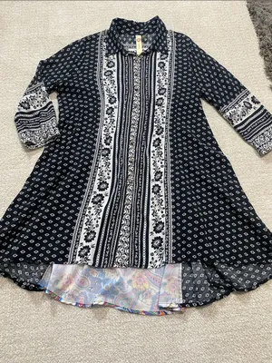 Anthropologie by Cyrena Boho Purple Printed Button-Front Mini Shirt Dress Size L thumbnail 16