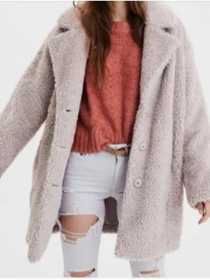 American Eagle Teddy Bear Sherpa Coat Lavender Marshmallow Size XXS Jacket Lined thumbnail 2