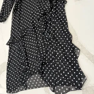 Maeve by Anthropologie Sheer PolkaDot Ruffle Midi Dress Womens Small Black/White thumbnail 5