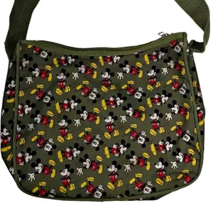 Disney Mickey Mouse All Over Print Olive Green Zippered Shoulder Bag Ripstop thumbnail 1