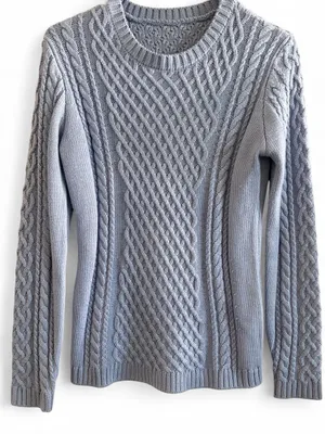 Women's Lt Blue Cable Knit Crewneck Sweater - Sz S thumbnail 1