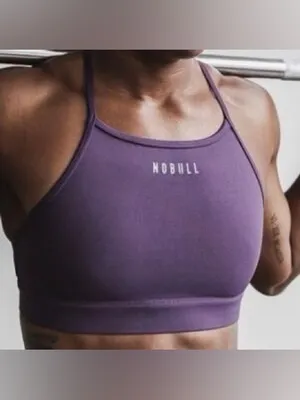NOBULL High Neck Strappy Sports Bra Mauve Purple Reflective Logo Extra Small XS thumbnail 7