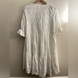 Sundance Jasmine White Eyelet midi Dress tiered asymmetric M petite thumbnail 4
