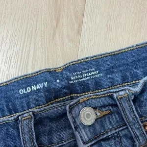 Old Navy Sky-Hi Straight Jeans Womens 0 Blue Distressed Ripped High Rise Denim thumbnail 3