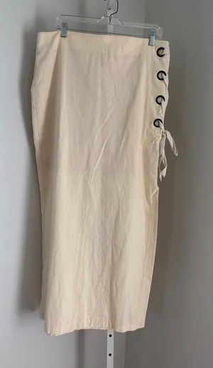VENUS Cream Linen Blend Midi Skirt with Side Grommet Tie Side Slit Women’s Sz 14 thumbnail 1