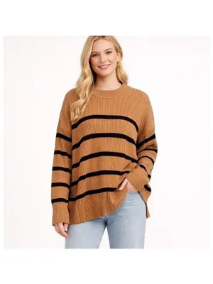 Abercrombie & Fitch Oversized Sweater Soft A&F College Stripe XS Tan Black thumbnail 7